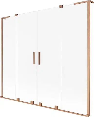 Sprchové dvere MEXEN/S - Velar L Duo dvojkrídlová posuvná vaňová zástena 200 x 150, dekor, meď kartáčovaná 896-200-003-32-65