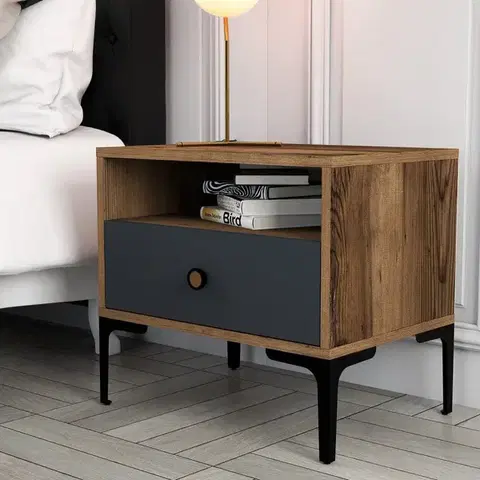 Nočné stolíky Nočný stolík Lizbon 529 - Walnut, Anthracite