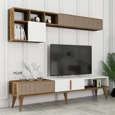 Obývacie steny TV skrinka / Obývacia stena Milan TV - Walnut, White