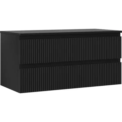 Kúpeľňový nábytok MEXEN/S - Rivel kúpeľňová skrinka pod umývadlo 100 cm s doskou, 2 zásuvky, reliéf, čierna mat 91A20-10047-2-BFFC71