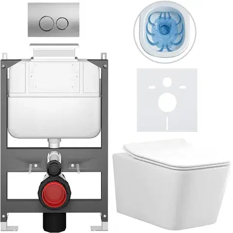 Záchody CERANO - Kompletný WC set Basic/Forte - biela lesklá - WC tlačidlo Dualo/Strieborná - ovládanie zhora - predstenová inštalácia - 51x36 CER-8050BD86115