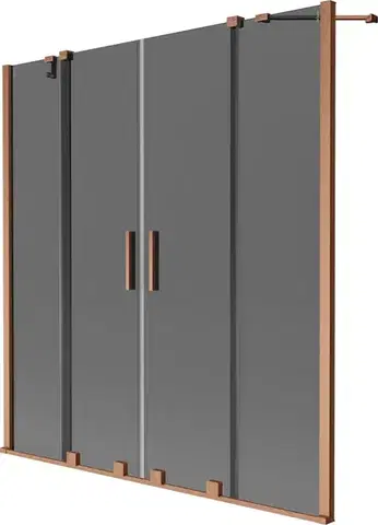 Sprchové dvere MEXEN/S - Velar Duo dvojkrídlová posuvná vaňová zástena 150 x 150, grafit, meď kartáčovaná 896-150-000-42-65