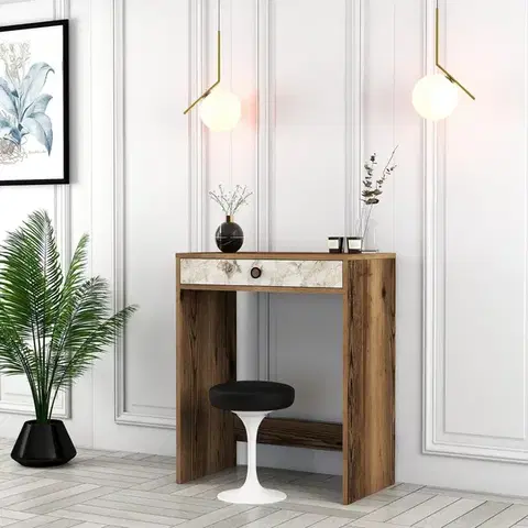 Toaletné Toaletný stolík Lizbon - Walnut, White, Marble