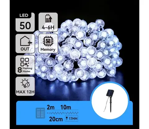 LED osvetlenie  B.V.  - LED Solárna dekoračná reťaz 50xLED/8 funkcií 12m IP65 studená biela B10201JE6