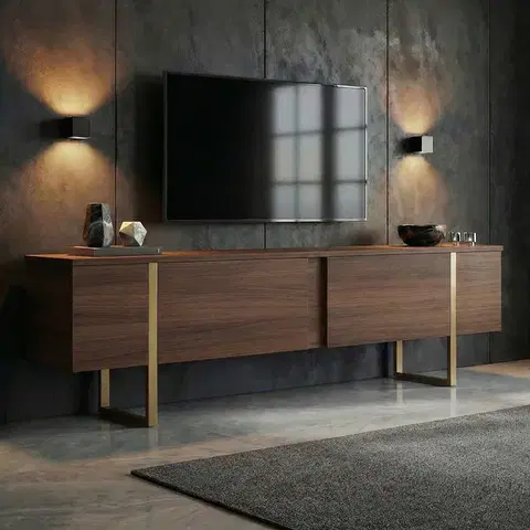 TV stolíky ROME TV stolík na nožičkách, orech Milano/zlatá