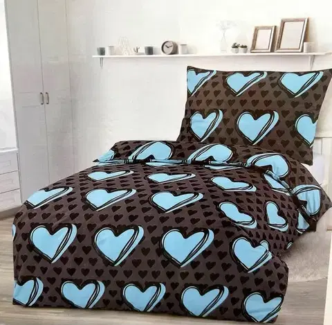 Obliečky Obliečky deluxe bavlnené Láska modrá 200x140cm+90x70cm TiaHome