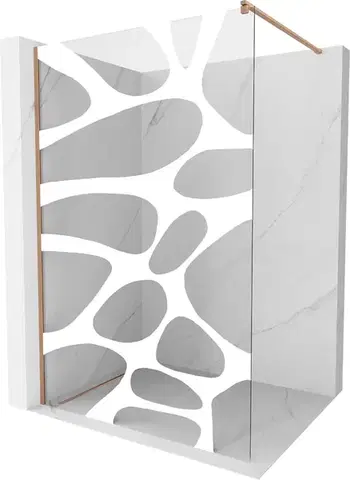Sprchové dvere MEXEN/S - Kioto Sprchová zástena Walk-in 90 x 200, biely vzor 8 mm, meď kartáčovaná 800-090-101-65-97