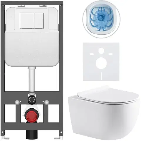Záchody CERANO - Kompletný WC set Basic/Felci - biela lesklá - WC tlačidlo Maxio/Biela - závesné - predstenová inštalácia - 53x37 CER-8050BD86078