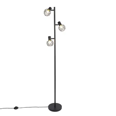Stojace lampy Dizajnová stojaca lampa čierna 3-svetlo nastaviteľná - Mesh