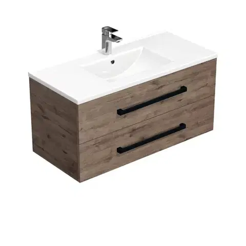 Kúpeľňový nábytok Kúpeľňová skrinka s čiernou úchytkou a umývadlom SAT Cube Way 100x53x46 cm dub Wellington mat CUBE46C1002DWMOD CUBE46C1002DWMOD
