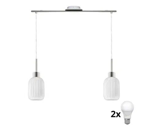 Svietidlá Eglo LED luster na lanku HARMA 2xE27/60W/230V matný chróm/biela 1xEG32519+2xNSLA55442