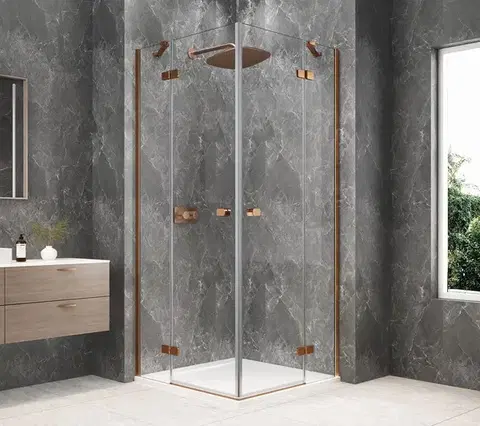Sprchové dvere POLYSAN - GLOBE COPPER MATT štvorcová sprchová zástena 1000x1000, rohový vstup, číre sklo GB5010PG