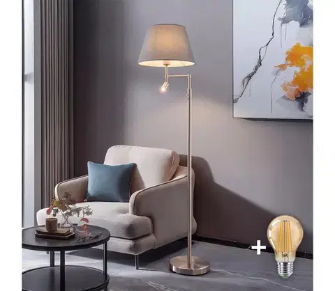 Lampy BRILAGI - LED stojacia lampa CERIA 1xE27/60W/230V + LED/2,1W matný chróm/sivá EG32514+EG781036