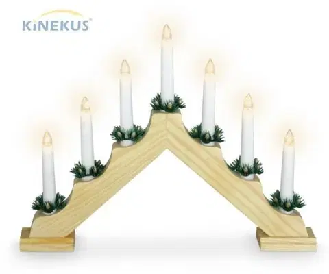 Svietniky Kinekus Svietnik vianočný 7 LED sviečok, elektrický, drevo
