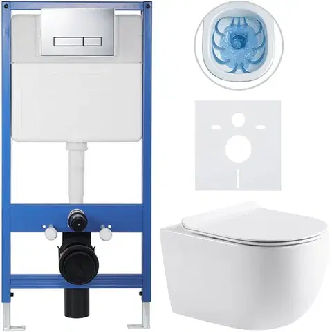Záchody CERANO - Kompletný podomietkový WC set Profi/Felci - biela lesklá - WC tlačidlo Slim, chróm - predstenová inštalácia/sadrokartón - 52,5x36 CER-8050BD54