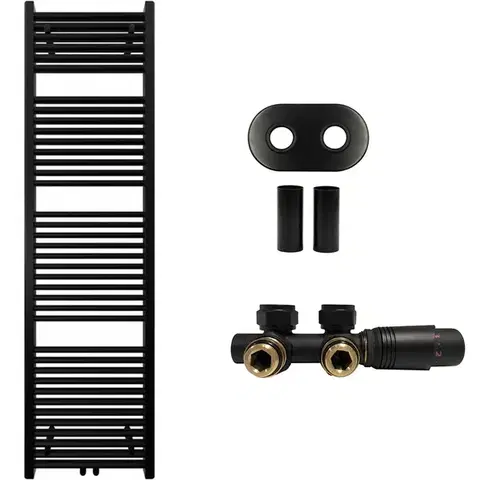 Doplnky do kúpeľne CERANO - Kúpeľňový radiátorový set Lincoln - ústredné vykurovanie - stredové pripojenie 50 mm - 559W - čierna matná - 1800x500 mm CER-663421