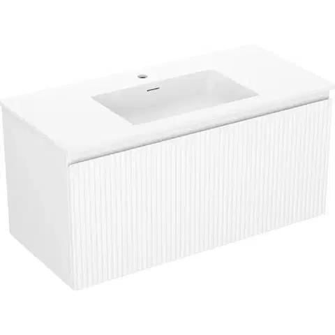 Kúpeľňový nábytok MEXEN/S - Rivel kúpeľňová skrinka 100 cm s umývadlom Otis, 1 šuplík, reliéf, biela mat 91A20-10047-1-BF01-W18M01