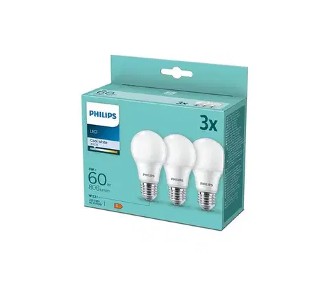 LED osvetlenie SADA 3x LED Žiarovka Philips A60 E27/8W/230V 4000K 8718699694944