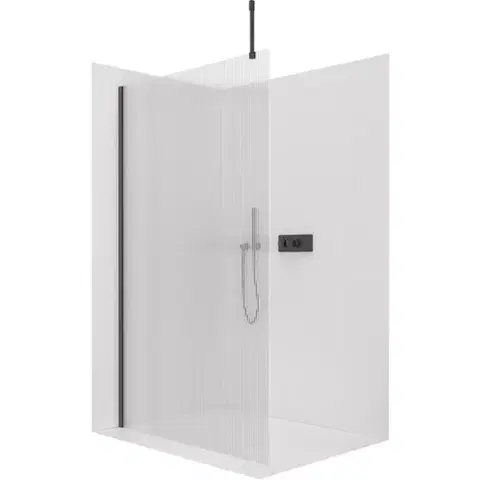 Sprchovacie kúty CERANO - Sprchová zástěna Walk-in Onyx Top Cube L/P - 8 mm - hranatá vzpěra - černá matná, rýhované sklo - 80x200  CER-8050BD7029