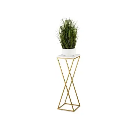Stojany na kvetiny HowHomely Stojan na kvety LOFT 70x24 cm zlatá/biela 10-1630-70-GW-MDF