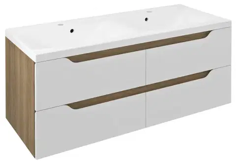Umývadlá SAPHO - WAVE dvojumývadlová skrinka 119,7x50x47,8cm, biela/dub cuneo WA120-3025