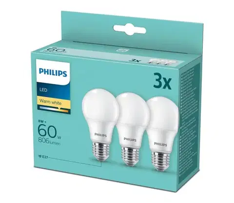 Žiarovky Philips LED 60W A60 E27 230V WW FR 3ks promopack