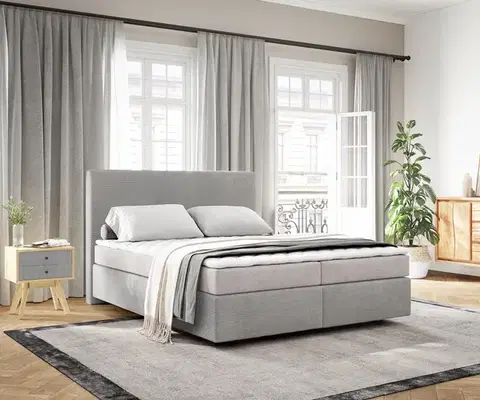 Postele Boxspring DELIFE Boxspring posteľ Dream-Well 160×200 cm manšester strieborno sivá s matracom a topperom