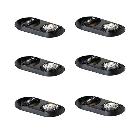 Zapustené svietidlá Sada 6 zaoblených zapustených bodových svetiel čierna GU10 70 mm 2-svetlá - Hubs