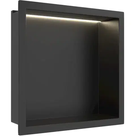 Regály a poličky CERANO - Zápustná polička/nika do obkladu s LED osvetlením - čierna matná - 30x30x10 CER-002626