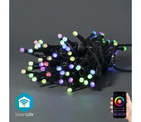 LED osvetlenie  WIFILX01C42-LED RGB vonkajší dekoratívny svetelný reťazec 42× LED – 8 funkcií, 8 m, IP65, Wi‑Fi Tuya WIFILX01C42