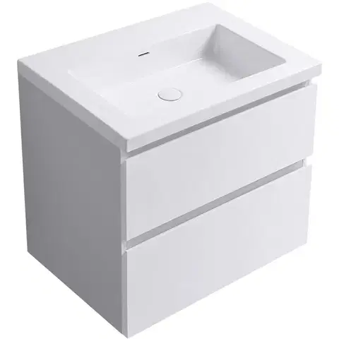 Kúpeľňový nábytok CERANO - Kúpeľňová skrinka Carole - biela matná + umývadlo z lit. mramoru Ovo - biela lesklá - 55,5x53x46,5 CER-367256