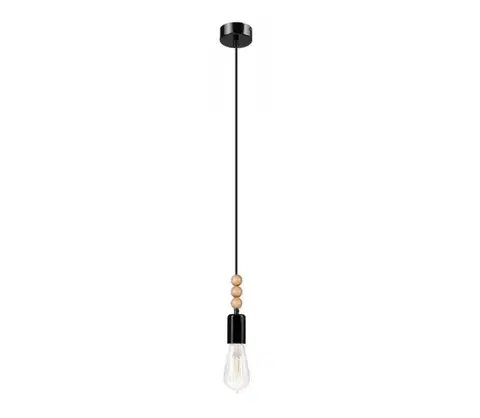 Svietidlá  Luster na lanku SIMON 1xE27/60W/230V čierna/buk LM-1.108 BLACK