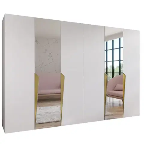Šatníkové skrine Skriňa Piano 2-300 (2x150) biela/zlatá