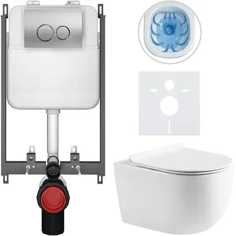 Záchody CERANO - Kompletný WC set Basic/Felci - biela lesklá - WC tlačidlo Dualo/Strieborná - na zamurovanie - 53x37 CER-8050BD86071