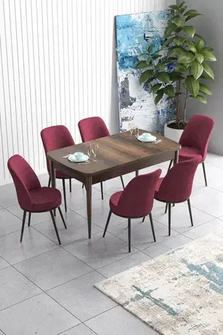 Jedálenské sety Extendable Dining Table & Chairs Set (7 Pieces) Han - Baroque, Burgundy