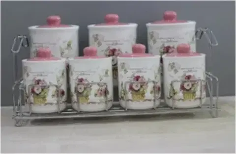 Dózy na potraviny MAKRO - Sada dóza 7ks na drôtenej poličke, Rose