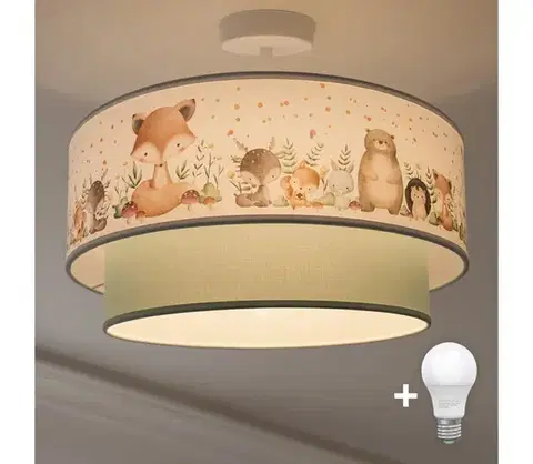 Svietidlá BRILAGI-LED Detské prisadené stropné svietidlo BOBO 1xE27/60W/230V Ø 40 cm biela/zelená/so zvieracím motívom 8590828051275
