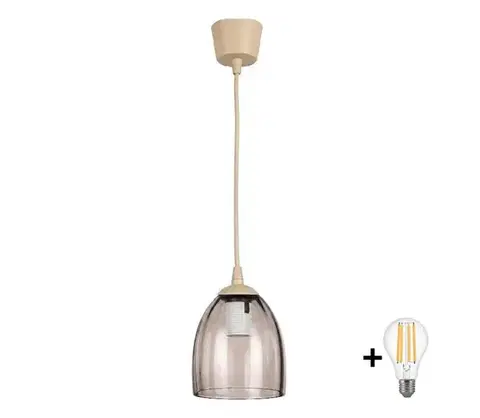 Svietidlá BRILAGI - LED luster na lanku R GLASS 1xE27/60W/230V pr. 17 cm béžová / dymovo béžová NSTK7393+TK8619A