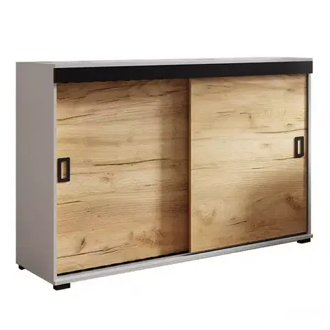 Komody do spálne Komoda Retro 120 Biely/Craft + Čierna Rukoväte