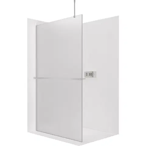 Držadlá k vani CERANO - Sprchová zástěna Walk-in Onyx Top Round L/P - 8 mm - kulatá vzpěra + polička/držák na ručníky - chrom, mléčné sklo - 110x200  CER-8050BD1650