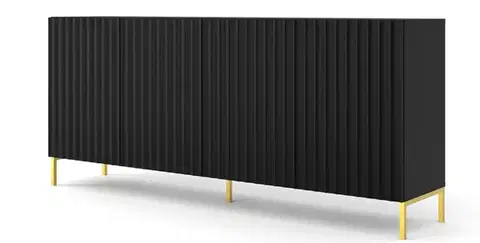 Komody ArtBm Komoda WAVE 200 | 4D Prevedenie: Čierny mat / zlaté nohy