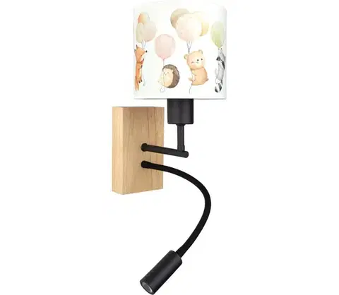 Svietidlá BRILAGI - LED flexibilná lampa BOBO WOOD 1xE27/25W/230V + LED/3W dub/čierna/biela/so zvieracím motívom BG1564+BG5577