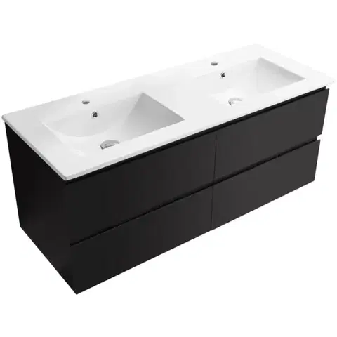 Kúpeľňový nábytok CERANO - Kúpeľňová skrinka Carole + keramické dvojumývadlo Todo - čierna matná - 121x50x46,5 CER-476333