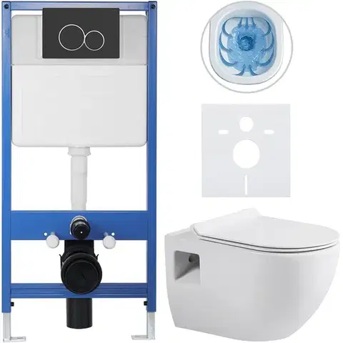 Záchody CERANO - Kompletný WC set Profi/Dure - biela lesklá - WC tlačidlo Duo/Čierna matná - predstenová inštalácia - 51x35 CER-8050BD84281