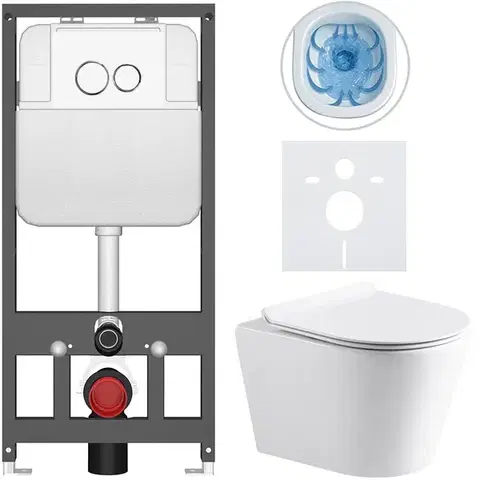 Záchody CERANO - Kompletný WC set Basic/Carlito - biela lesklá - WC tlačidlo Dualo/Biela - závesné - predstenová inštalácia - 48,5x36,5 CER-8050BD86018