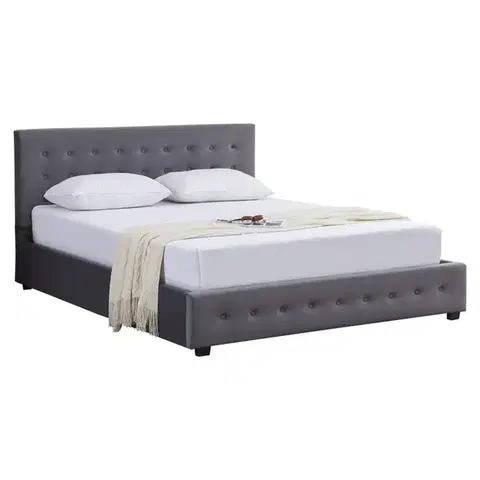Postele KONDELA Mindy 160 čalúnená manželská posteľ s úložným priestorom 160x200 cm sivá (Velvet)