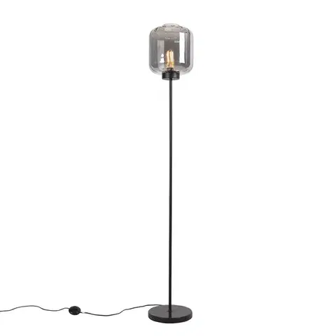 Stojace lampy Inteligentná stojaca lampa čierna s dymovým sklom vrátane Wifi ST64 - Qara