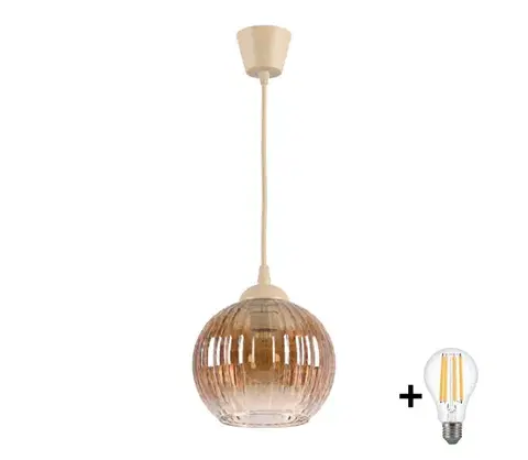 Svietidlá BRILAGI - LED závesné svietidlo na lanku R GLASS 1xE27/60W/230V pr. 18 cm béžová/dymovo-hnedá NSTK7482+TK8619A
