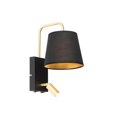 Lampy Moderná nástenná lampa čierna a zlatá s lampou na čítanie - Renier