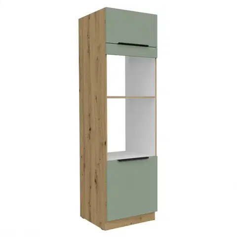 Kuchynské dolné skrinky KONDELA Arsany 60 DPM-210 2F skrinka na vstavanú rúru a mikrovlnú rúru aquamarine / dub artisan